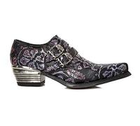 New Rock 7960-S8 Shoe EMBOSSED VINTAGE Black Leather Buckle Steel Heel Shoes - Black Violet 42