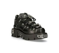 New Rock Black Leather Spiked Ankle Boots-110-S1 - Black - UK 6 | EU 39 | US 8.5