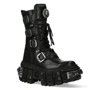 New Rock Unisex Black Mid Calf Leather Goth Boots-WALL1473-S11 - Size EU 46