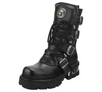 New Rock Block-heel In Metal-look Unisex Black Platform Boots - 8 UK