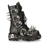 New Rock Boots 1535-S1 Unisex Metallic Black Leather Goth Studded Spike Boot