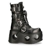 New Rock Unisex Metallic Black Leather Neptuno Gothic Boots-373-S2 - Size EU 43