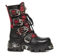 New Rock Unisex Tartan Leather Gothic Boots-391T-S1 - Black - Size EU 39