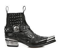 New Rock Boots 7950P-S1 Black Ankle Western Goth Strap Skull Studded Metal Boot 8