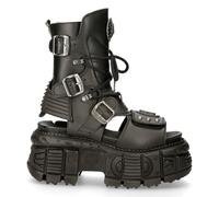 (41) New Rock Black VEGAN Leathr Unisex Platform Sandal