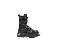 New Rock Boots M-422-S1 Unisex Metallic Black Leather Platform Gothic Boots - Black 6.5 UK
