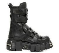 New Rock Boots M-422-S1 Unisex Metallic Black Leather Platform Gothic Boots - EU 36