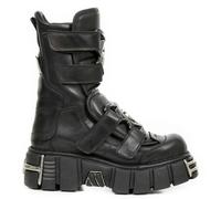 New Rock Boots M-422-S1 Unisex Metallic Black Leather Platform Gothic Boots - EU 37