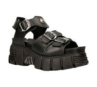 New Rock Boots M-BIOS101-C2 Unisex Metallic Black 100% Leather Sandal Punk Rock with Buckle Fastening 10
