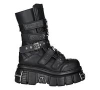 New Rock Boots M-MET422-S1 Unisex Metallic Black Leather Platform Gothic Boots 46