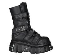 New Rock Boots M-MET422-S1 Unisex Metallic Black Leather Platform Gothic Boots - Black 9 UK