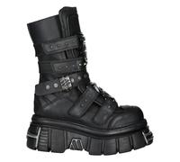 New Rock Boots M-MET422-S1 Unisex Metallic Black Leather Platform Gothic Boots - EU 37
