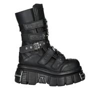 New Rock Boots M-MET422-S1 Unisex Metallic Black Leather Platform Gothic Boots - EU 45