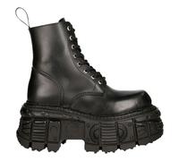 New Rock Boots M-MILI084N-S5 Unisex Metallic Black 100%Leather Platform Military