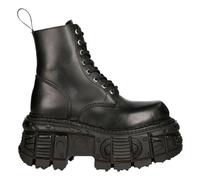 New Rock Boots M-MILI084N-S5 Unisex Metallic Black 100%Leather Platform Military