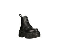 New Rock Boots M-MILI084N-S5 Unisex Metallic Black 100% Leather Techno Platform Military Laces Fastening 12