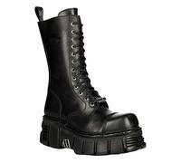 New Rock Boots M-MILI211C-C1 Unisex Military Metallic Black Lace Up 100% Leather Techno Biker