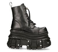New Rock Metallic Leather Military Boots- MILI083CCT-C4 in Black | Size: 4 New Rock Black 4