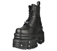 New Rock Unisex Metallic Black Leather Military Boots- MILI083CCT-C4 - Size EU 41