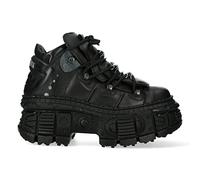 New Rock Boots Punk Rock WALL106-S12 Metallic Black Leather Platform Boots - Black 8 UK