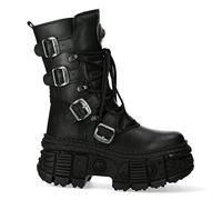 New Rock Boots Punk WALL373-S5 Metallic Black Leather Platform Gothic EMO Goth - Black 4 UK