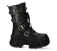 New Rock Boots Punk WALL373-S5 Metallic Black Leather Platform Gothic EMO Goth - Black 11 UK