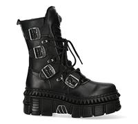 New Rock Boots Punk WALL373-S6 Unisex Metallic Black Leather Platform EMO - Black 7 UK