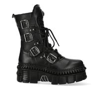 New Rock Boots Punk WALL373-S6 Unisex Metallic Black Leather Platform EMO - EU 45
