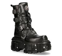 New Rock Boots TANK373-S1 Black Leather Unisex Combat Platform Biker Goth Metal Shoes 12