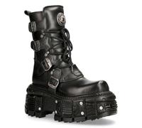 New Rock Boots TANK373-S1 Black Leather Unisex Combat Platform Biker Goth Metal Shoes
