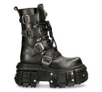 NEW ROCK BOOTS TANK373-S1 Black Leather Unisex Combat Platform Biker Goth Shoes