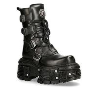 New Rock BOOTS TANK373-S1 Black Leather Unisex Combat Platform Biker Goth Shoes 39