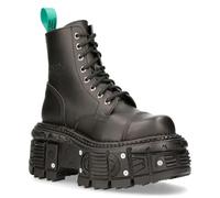 New Rock BOOTS TANKMILI083C-V2 VEGAN Leather Combat Black Platform Biker Goth Punk Shoes