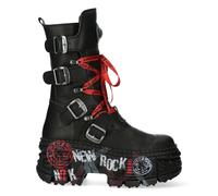 New Rock Boots WALL028B-C1 Unisex Metallic Black Leather Platform Gothic Boots