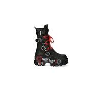 New Rock Boots WALL028B-C1 Unisex Metallic Black Leather Platform Gothic Boots - Black 3 UK