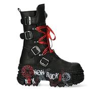 New Rock Boots WALL028B-C1 Unisex Metallic Black Leather Platform Gothic Boots - Black 4 UK