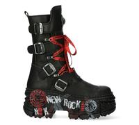 New Rock Boots WALL028B-C1 Unisex Metallic Black Leather Platform Gothic Boots - EU 36