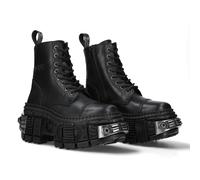 New Rock Boots WALL083C-S4 Unisex Metallic Black Leather Platform Gothic Boots