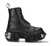 New Rock Boots WALL083C-S4 Unisex Metallic Black Leather Platform Gothic Boots - Black 9 UK