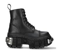 New Rock Boots WALL083C-S4 Unisex Metallic Black Leather Platform Gothic Boots - EU 42