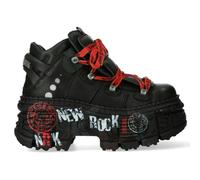 New Rock Boots WALL106-C9 Unisex Metallic Black Leather Platform Gothic Boots - EU 37