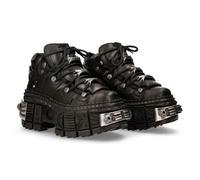 New Rock Boots WALL106-S10 Unisex Metallic Black Leather Platform Gothic Boots