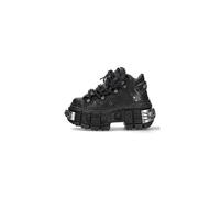 New Rock Boots WALL106-S10 Unisex Metallic Black Leather Platform Gothic Boots - Black 12 UK