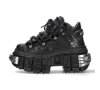 New Rock Boots WALL106-S10 Unisex Metallic Black Leather Platform Gothic Boots - Black 5 UK