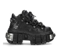 New Rock Boots WALL106-S10 Unisex Metallic Black Leather Platform Gothic Boots - Black 6.5 UK