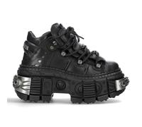 New Rock Boots WALL106-S10 Unisex Metallic Black Leather Platform Gothic Boots - EU 41