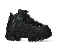 New Rock Unisex Metallic Ankle Black Leather Boots-WALL106-S12 - Size EU 45