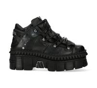 New Rock Unisex Black Leather Ankle Goth Boots-WALL106-S13 - Size EU 36
