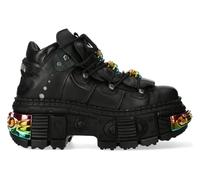 New Rock Boots WALL106-S23 Unisex Metallic Black Leather Platform Gothic Boots - Black 8 UK