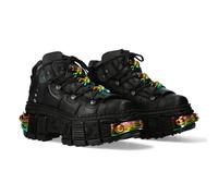 New Rock Boots WALL106-S23 Unisex Metallic Black Leather Platform Gothic Boots